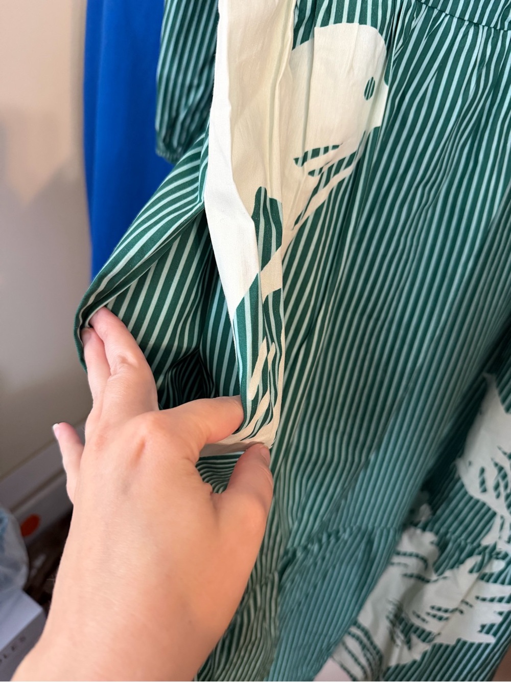 THE BETTINA TIERED SHIRT DRESS BY MAEVE Green Stripe with White Bird Motif NWT M - Picture 6 of 9